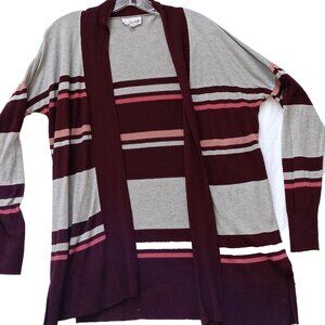 Olive‎ Oak Sweater Women's Size Large Striped Cardigan Open Front Casual